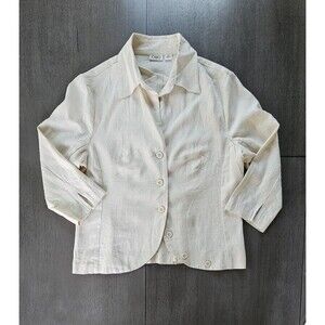 Tan Button Up Jacket Top Linen Blend Asymmetric Hem Lagenlook 3/4 Sleeve Size 12